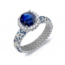 Made To Order Rings Featuring Delicate French Halo Pave Diamonds & Vivid Blue Sapphires