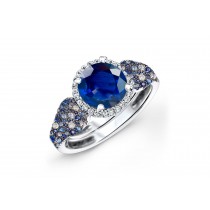 Made To Order Rings Featuring Delicate French Halo Pave Diamonds & Vivid Blue Sapphires