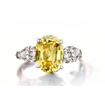 Custom Manufactured Three Stone Pear-Shaped Diamonds & Oval Yellow Sapphire Ring