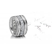 Custom Designed Sparkler of Baguette Diamonds set end-to-end bordered by row of mixed diamonds & Sprinkled Diamond Sides