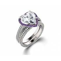 Delicate Micro Pave Halo Vivid Purple Sapphires & Brilliant-Cut Round Diamonds Designer Engagement Rings
