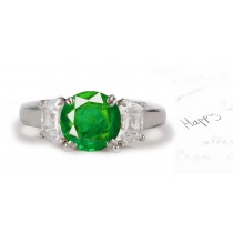 Immense Store of Emeralds:Stunning Emerald & Diamond Three-Stone Ring in 14k White Gold & Platinum From Mexico