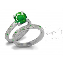 English-French Creations:Gleaming Burnish Set Emerald Ring With Diamonds in 14k White Gold 