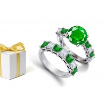 Are Strictly Retailer: Eye-Catching Set Features Smooth & Round Emerald & Princess Cut Diamond Ring & Also A Nine Stone Square Emerald & Diamond Band Free Appraisal