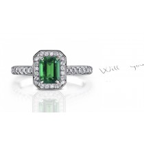 Rich-Color & Sparkling Green Hue Genuine Emerald Cut Emerald & Diamond Devine Halo Ring