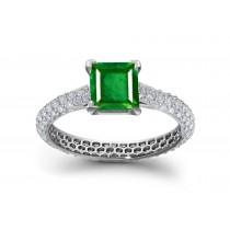Deeply Saturated Round Emerald Cut Micropav Diamond Band in 14k Golden Yellow Gold