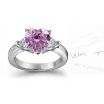 Center Heart Purple Diamond & Triangular White Diamond Engagement Ring in 18 Karat White Gold