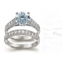 Round Blue Diamond Engagement & Wedding Ring