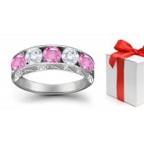Pink Sapphire With White Diamond Five Stone Rings