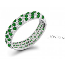 Pave Set Round Emerald & Diamond Eternity Bands