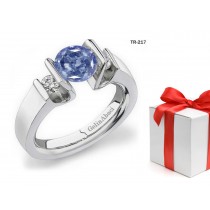 Contemporary High Quality Designer Blue Colored Diamond Tension Set Engagement Rings