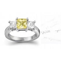 Premier Colored Diamonds Designer Collection - Yellow Colored Diamonds & White Diamonds Fancy Diamond Three Stone Engagement Rings