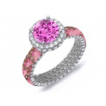 Made To Order Delicate Micro Pave Cluster Diamond & Multi-Colored Precious Stones Rubies, Emeralds & Sapphires