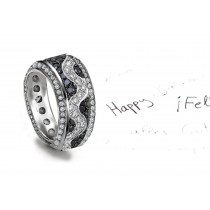 Eternity Archtecture: 6 mm Wide Micropavee Crusted Black Diamonds & White Diamond Wave & Diamond Decorated Sides