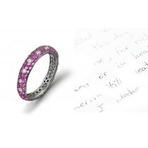 Delicate Micropavee Pink Sapphire Diamond Eternity Platinum Band