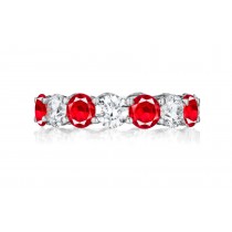 Precision Set Shared Prong Set Round Diamond & Red Pigeon Ruby Eternity Bands