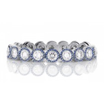 High Quality French pavee Halo Multi-Colored Sapphire & Brilliant-Cut Round Diamond Bridal Eternity Rings & Bands