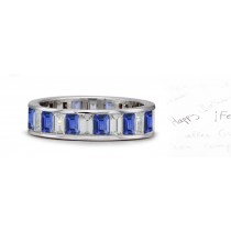 Platinum & Gold Collosal Sparkling Emerald Cut Diamond & Emerald Cut Sapphire Eternity Band