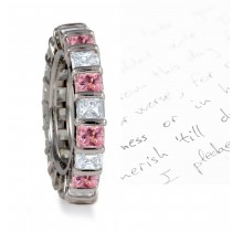 Circle of White & Pink Princess Cut Diamonds Sparkling in Bar Settings  in Platinum or 18k Gold