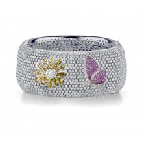 Delicate French pavee Sparkling Brilliant-Cut Round Diamonds & Vivid Multi-Colored Precious Stones Eternity Rings & Bands Featuring Butterflies, Moon & Stars