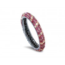 Delicate Women's Eternity Rings Featuring Multi-Colored Diamonds and Gemstones in Halo Precision Micro pave Settings