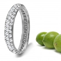 Huge: 4 Millimeter Wide Platinum & Diamond Elegant Ring Sparkling with Three Rows of Round Diamonds