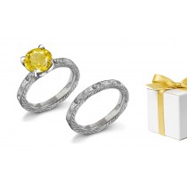 Fine: Hand Engraved Yellow Sapphire & Diamond Ring