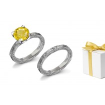 Magestic: Engraved Yellow Sapphire & Diamond Ring