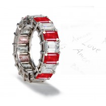 Impeccable Beauty: Gold Emerald Cut Ruby Diamond Eternity Ring