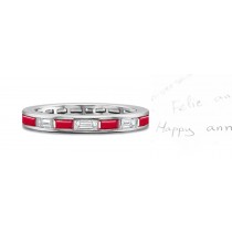 Alternated Baguette Ruby & Diamond Anniversary Ring in Ring Size 3 to 8