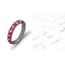 Stylish & Wonderful Trio Micropavee Diamond & Ruby Wedding Ring