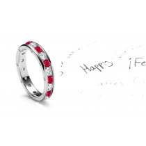 Impeccable: Classical Round Ruby & Diamond Eternity Ring with Diamond Sprinkle on Sides in Platinum or Gold