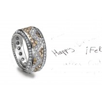 Eternity Arrangement: 6 mm Wide Micropavee Crusted Brown Diamonds & White Diamond Wave & Vertical Diamond Decorated Sides