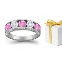 Pink Sapphire With White Diamond Five Stone Rings