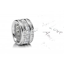 Three Rows of Sparkling Diamond Wedding Bands in Platinum & 14k Gold