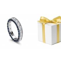 Channel Set Round Diamond & Sapphire Halo Sprinkled Gold Ring