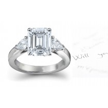 Emerald Cut & Pears Diamond Three Stone Engagement Ring