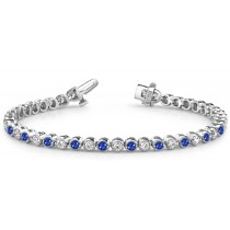 Sapphire & Diamond Link Bracelet Polished or Dull Finish