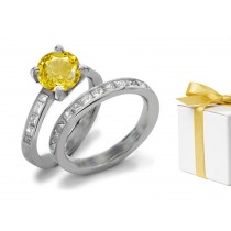 Yellow Sapphire & Diamond Engagement & Wedding Ring