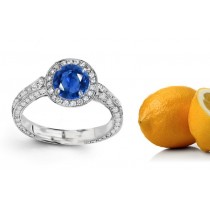 Shining & Gleaming Stones Sapphire Halo & French Pave Set Diamond Ring With Sapphires