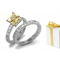 Yellow Sapphire & Diamond Engagement & Wedding Ring