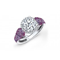 Made To Order Rings Featuring Delicate French Halo Pave Diamonds & Purple Pink Sapphires