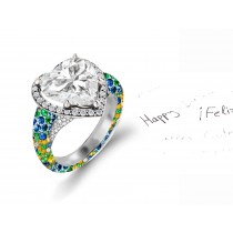 Made to Order Precision Set Pave Halo Brilliant Round & Heart Diamonds & Multi Colored Sapphire Rings