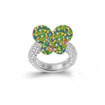 Delicate French Micro Pave Butterfly Rings Collection Featuring Vibrant Rainbow Colored Sapphires & Diamonds