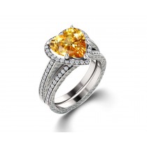 Delicate Micro Pave Halo Vivid Yellow Sapphires & Brilliant-Cut Round Diamonds Designer Engagement Rings