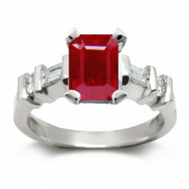 Ruby Rings: Ruby Center Octogon and Side Diamonds Ring in Platinum