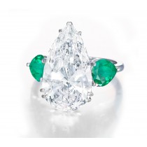 Center Pear-Shaped Diamond & Side Heart-Shaped Emeralds Three Stone Rings