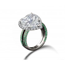 Precision Set Delicate French Micro Pave Halo Rings With Emerald & Diamonds