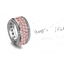 Eternity Composition: 6 mm Wide Micropavee Encrusted Pink Diamonds in Center & Diamond High Decorated Sides in Gold