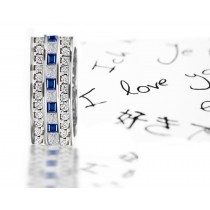 Stacked Square & Round Sapphire Diamond Eternity Wedding Band